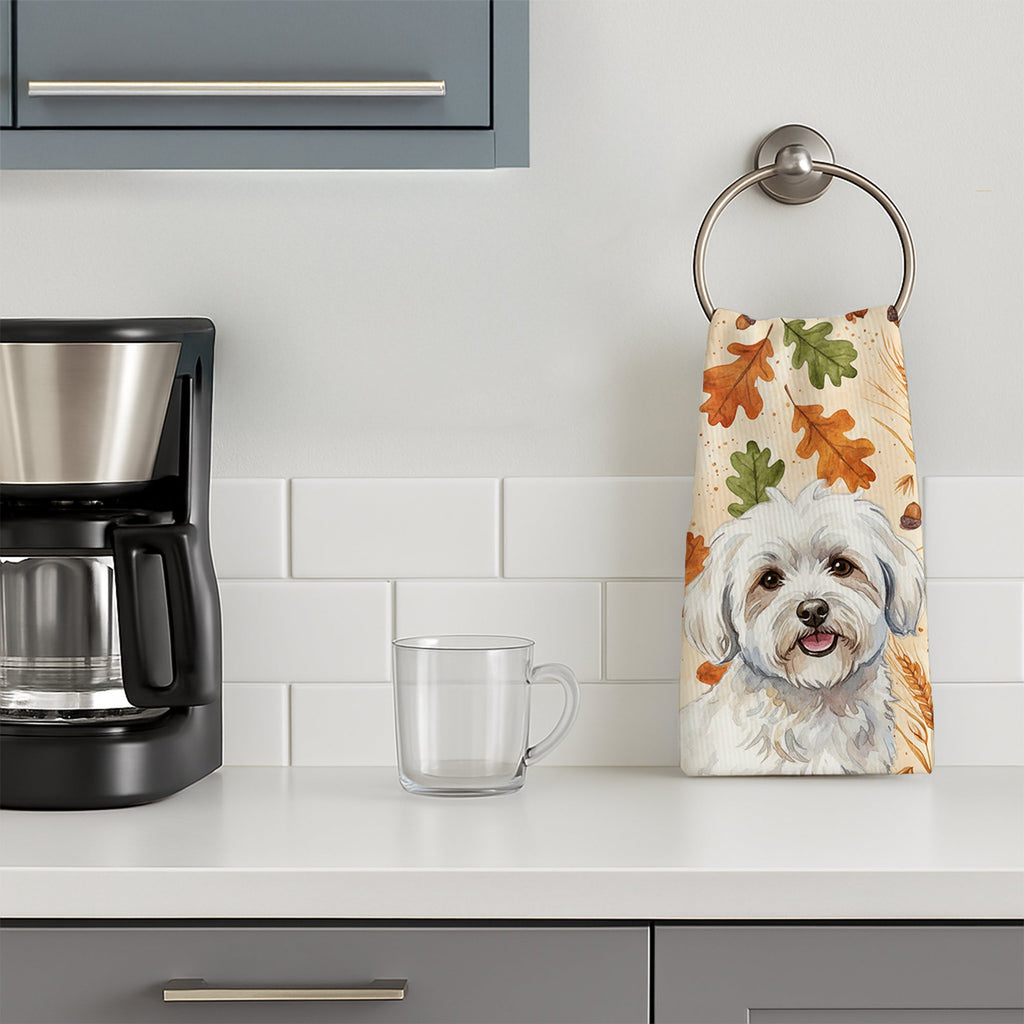 Coton de Tulear Heirloom Fall Kitchen Towel Velour Plush Front and Cotton Loop Back Machine Washable
