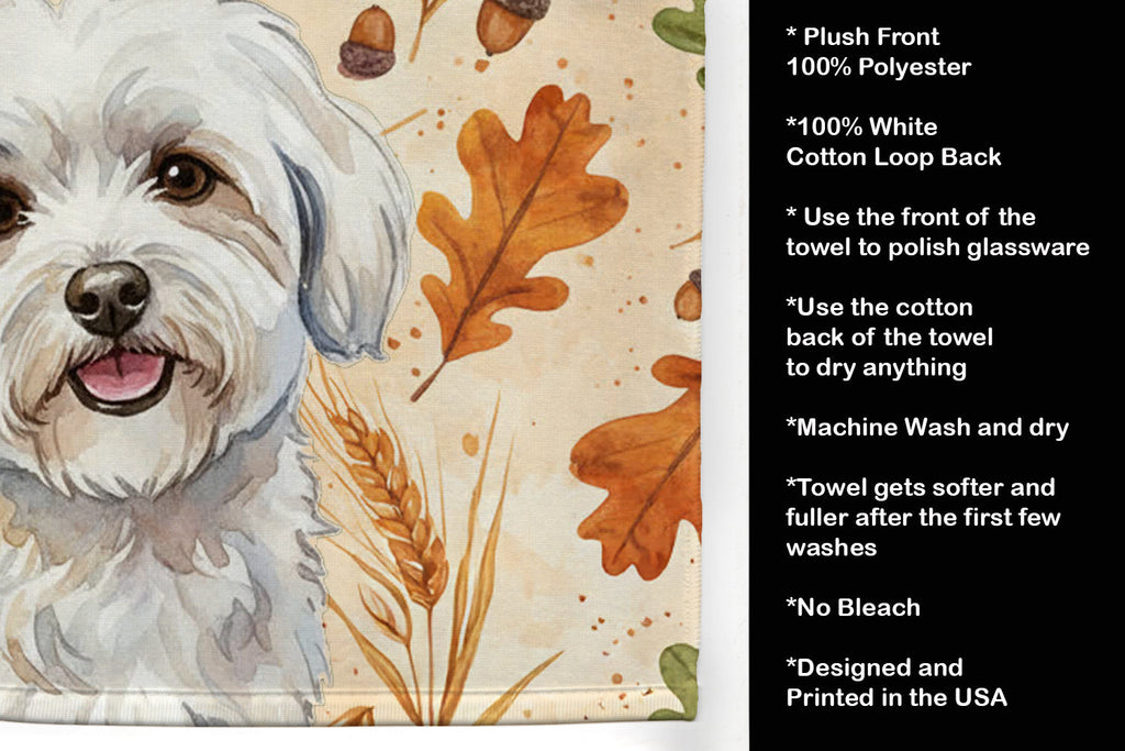 Coton de Tulear Heirloom Fall Kitchen Towel Velour Plush Front and Cotton Loop Back Machine Washable