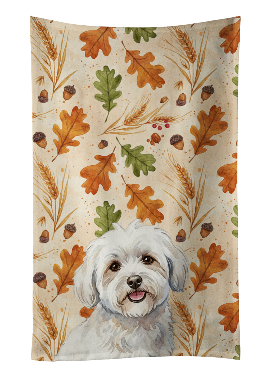 Coton de Tulear Heirloom Fall Kitchen Towel Velour Plush Front and Cotton Loop Back Machine Washable