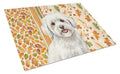 Coton de Tulear Heirloom Fall Cutting Board Tempered Glass Kitchen Cutting Surface, Heat Resistant Chopping, Non-Slip Feet, Food Prep & Serving