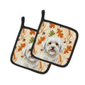 Coton de Tulear Heirloom Fall Pot Holder Set of 2 Heat Resistant Quilted Hot Pads 7.5 x 7.5 Inch, Insulated Kitchen Trivets for Cooking & Baking