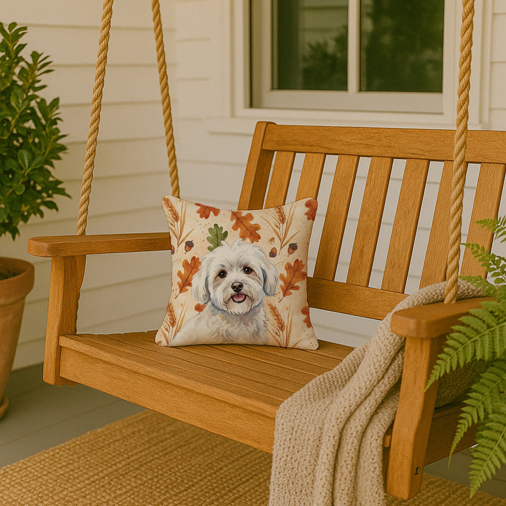 Coton de Tulear Heirloom Fall Decorative Throw Pillow 14x14 Indoor Outdoor Accent Cushion, Fabric Cover with Insert for Sofa, Bed, Porch & Living Room