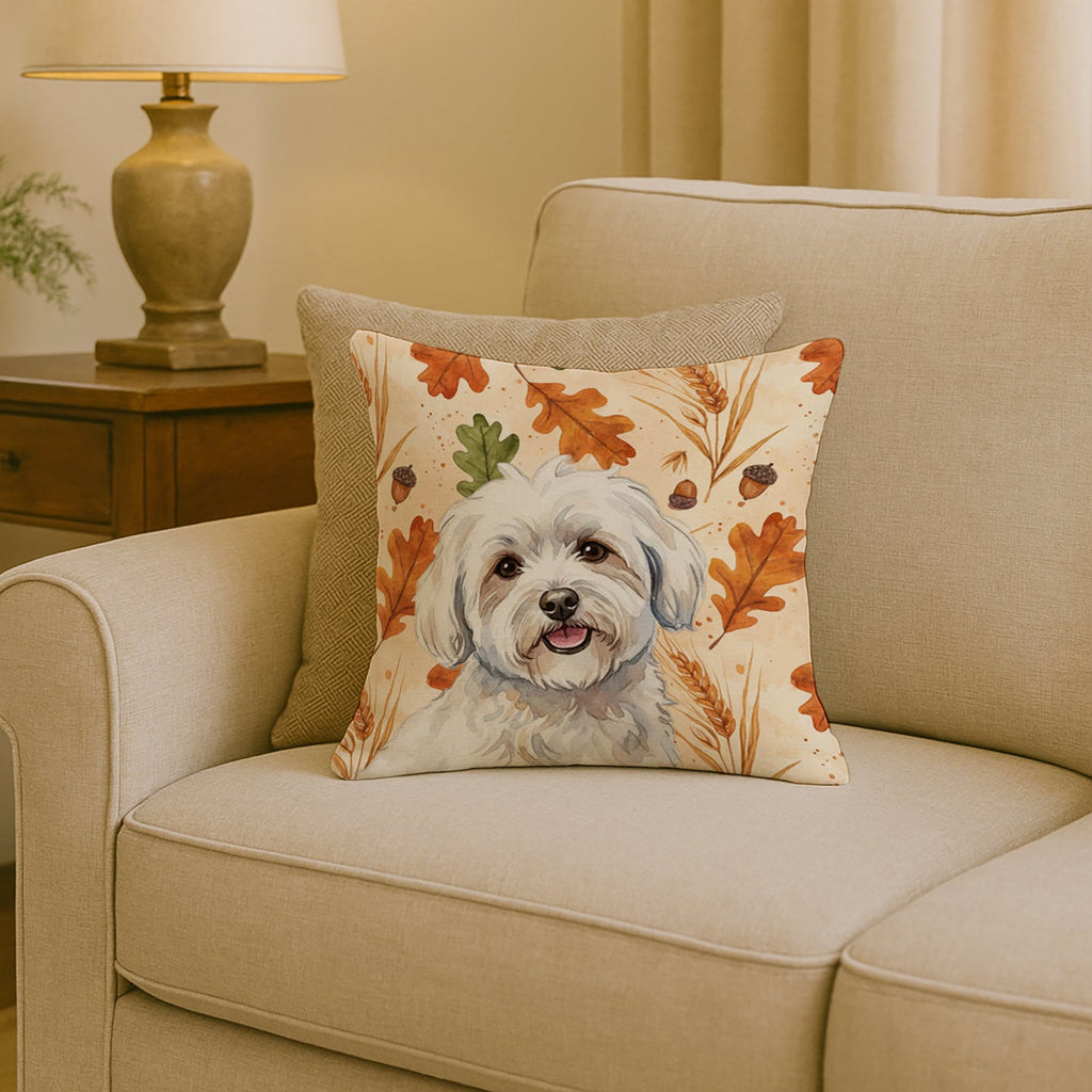Coton de Tulear Heirloom Fall Decorative Throw Pillow 18x18 Indoor Outdoor Accent Cushion, Fabric Cover with Insert for Sofa, Bed, Porch & Living Room