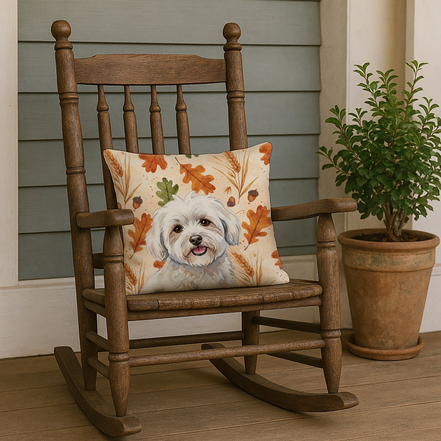 Coton de Tulear Heirloom Fall Decorative Throw Pillow 18x18 Indoor Outdoor Accent Cushion, Fabric Cover with Insert for Sofa, Bed, Porch & Living Room