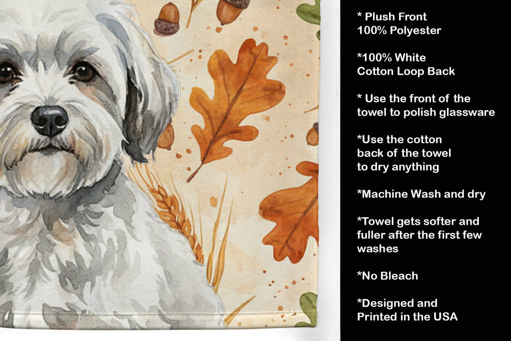 White with Gray Coton de Tulear Heirloom Fall Kitchen Towel Velour Plush Front and Cotton Loop Back Machine Washable