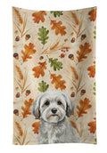 White with Gray Coton de Tulear Heirloom Fall Kitchen Towel Velour Plush Front and Cotton Loop Back Machine Washable