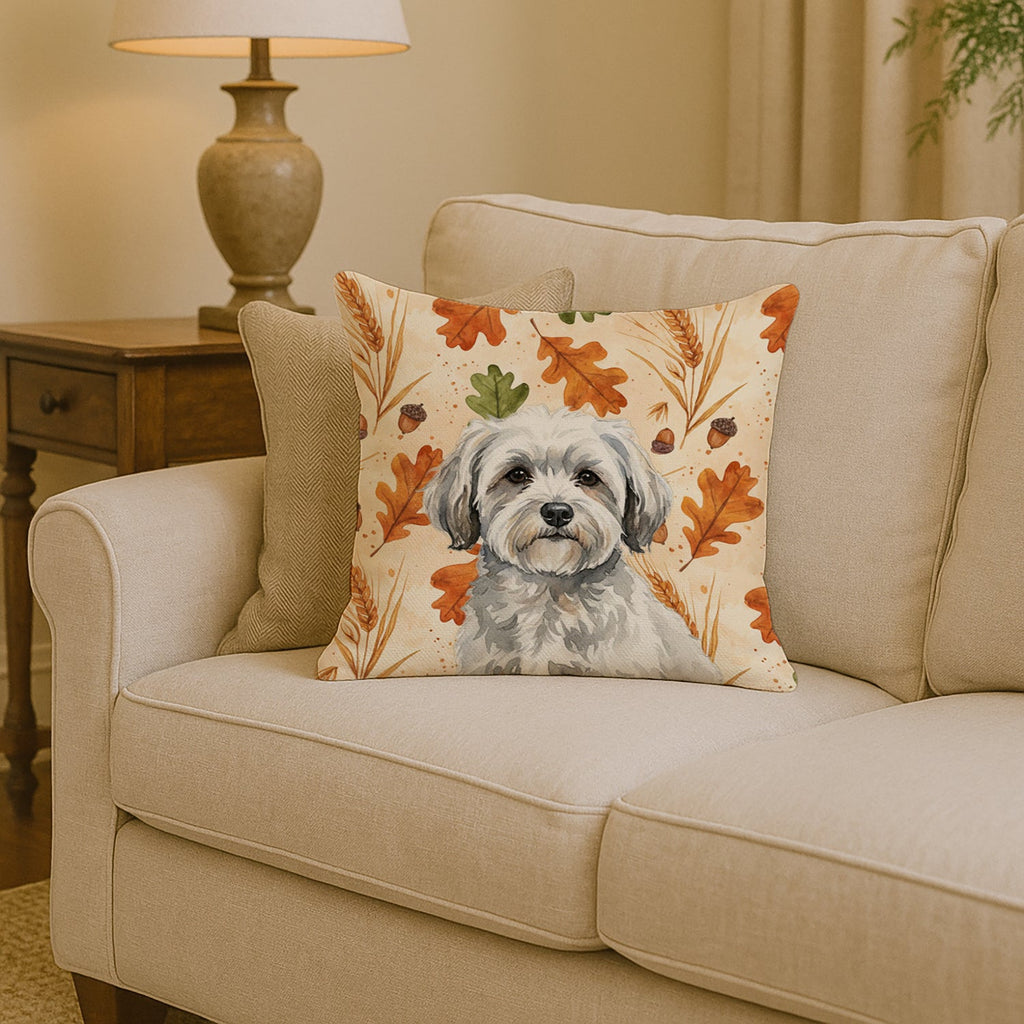 White with Gray Coton de Tulear Heirloom Fall Decorative Throw Pillow 14x14 Indoor Outdoor Accent Cushion, Fabric Cover with Insert for Sofa, Bed, Porch & Living Room