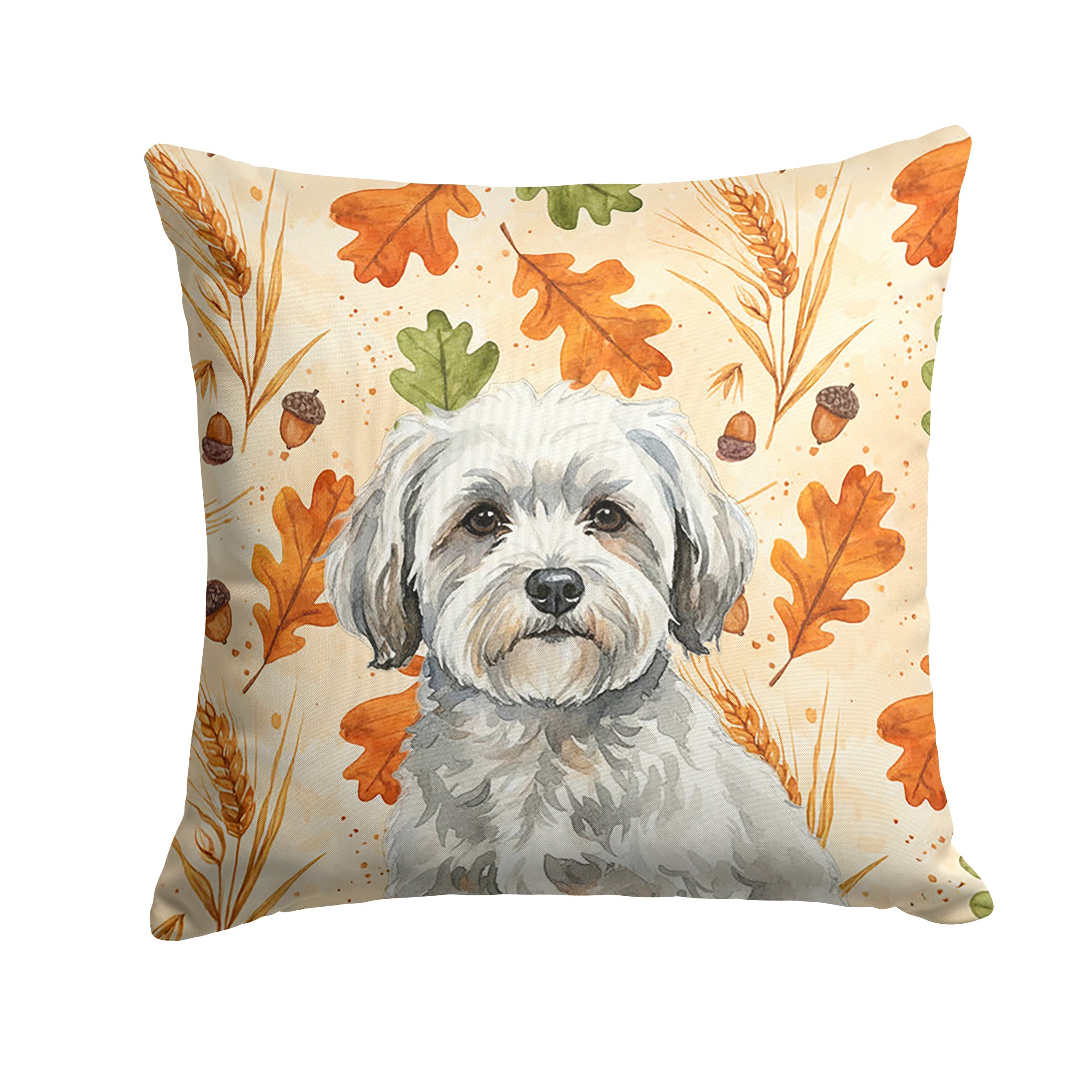 White with Gray Coton de Tulear Heirloom Fall Decorative Throw Pillow 18x18 Indoor Outdoor Accent Cushion, Fabric Cover with Insert for Sofa, Bed, Porch & Living Room
