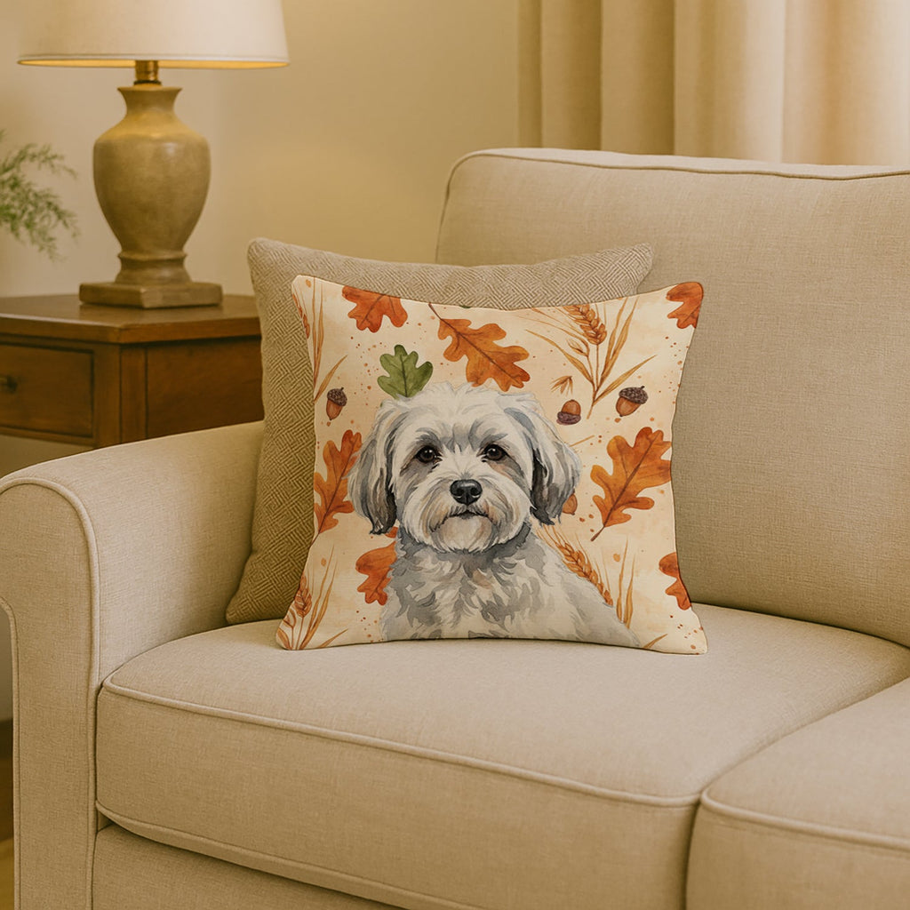 White with Gray Coton de Tulear Heirloom Fall Decorative Throw Pillow 18x18 Indoor Outdoor Accent Cushion, Fabric Cover with Insert for Sofa, Bed, Porch & Living Room