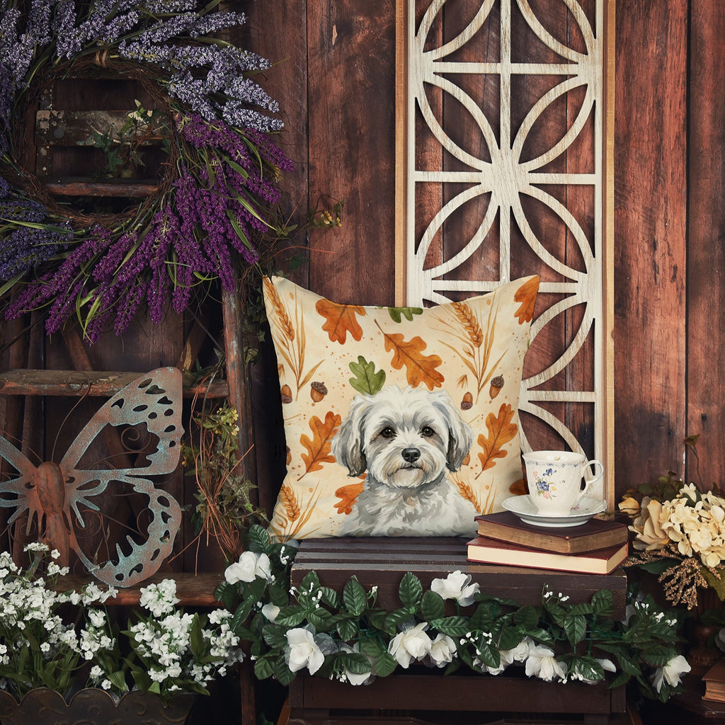 White with Gray Coton de Tulear Heirloom Fall Decorative Throw Pillow 18x18 Indoor Outdoor Accent Cushion, Fabric Cover with Insert for Sofa, Bed, Porch & Living Room