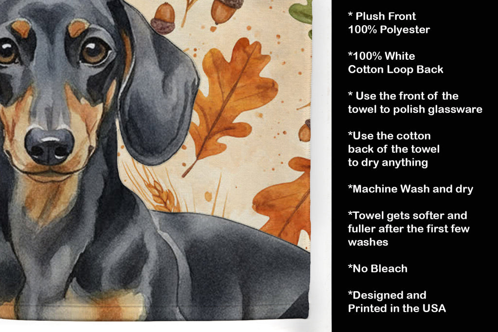 Black and Tan Dachshund Heirloom Fall Kitchen Towel Velour Plush Front and Cotton Loop Back Machine Washable