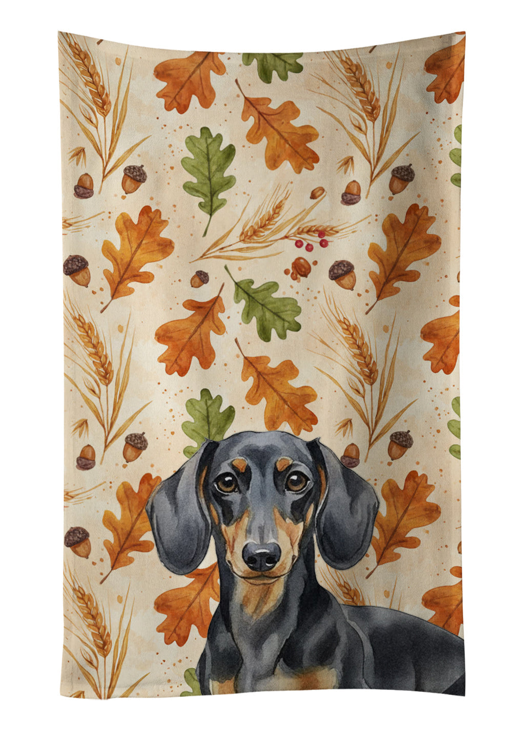 Black and Tan Dachshund Heirloom Fall Kitchen Towel Velour Plush Front and Cotton Loop Back Machine Washable