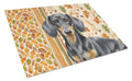 Black and Tan Dachshund Heirloom Fall Cutting Board Tempered Glass Kitchen Cutting Surface, Heat Resistant Chopping, Non-Slip Feet, Food Prep & Serving