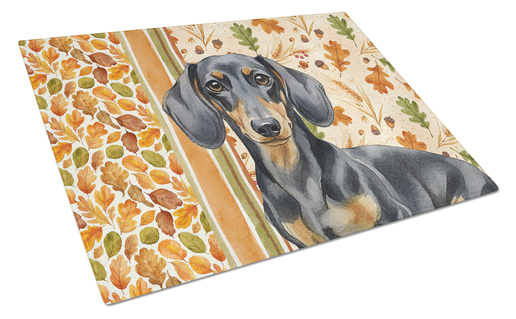 Black and Tan Dachshund Heirloom Fall Cutting Board Tempered Glass Kitchen Cutting Surface, Heat Resistant Chopping, Non-Slip Feet, Food Prep & Serving
