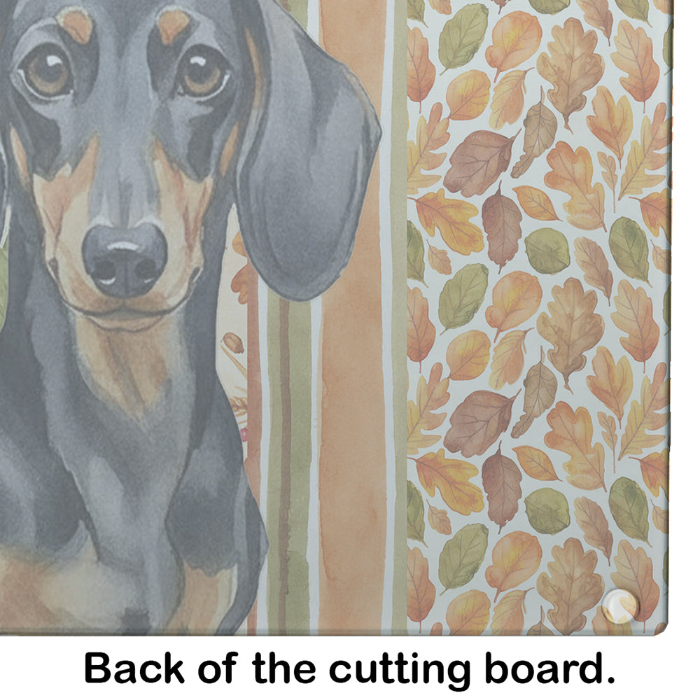 Black and Tan Dachshund Heirloom Fall Cutting Board Tempered Glass Kitchen Cutting Surface, Heat Resistant Chopping, Non-Slip Feet, Food Prep & Serving