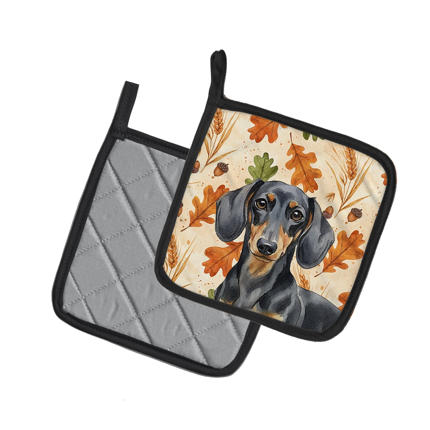 Black and Tan Dachshund Heirloom Fall Pot Holder Set of 2 Heat Resistant Quilted Hot Pads 7.5 x 7.5 Inch, Insulated Kitchen Trivets for Cooking & Baking