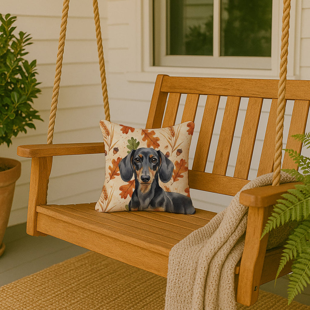 Black and Tan Dachshund Heirloom Fall Decorative Throw Pillow 14x14 Indoor Outdoor Accent Cushion, Fabric Cover with Insert for Sofa, Bed, Porch & Living Room