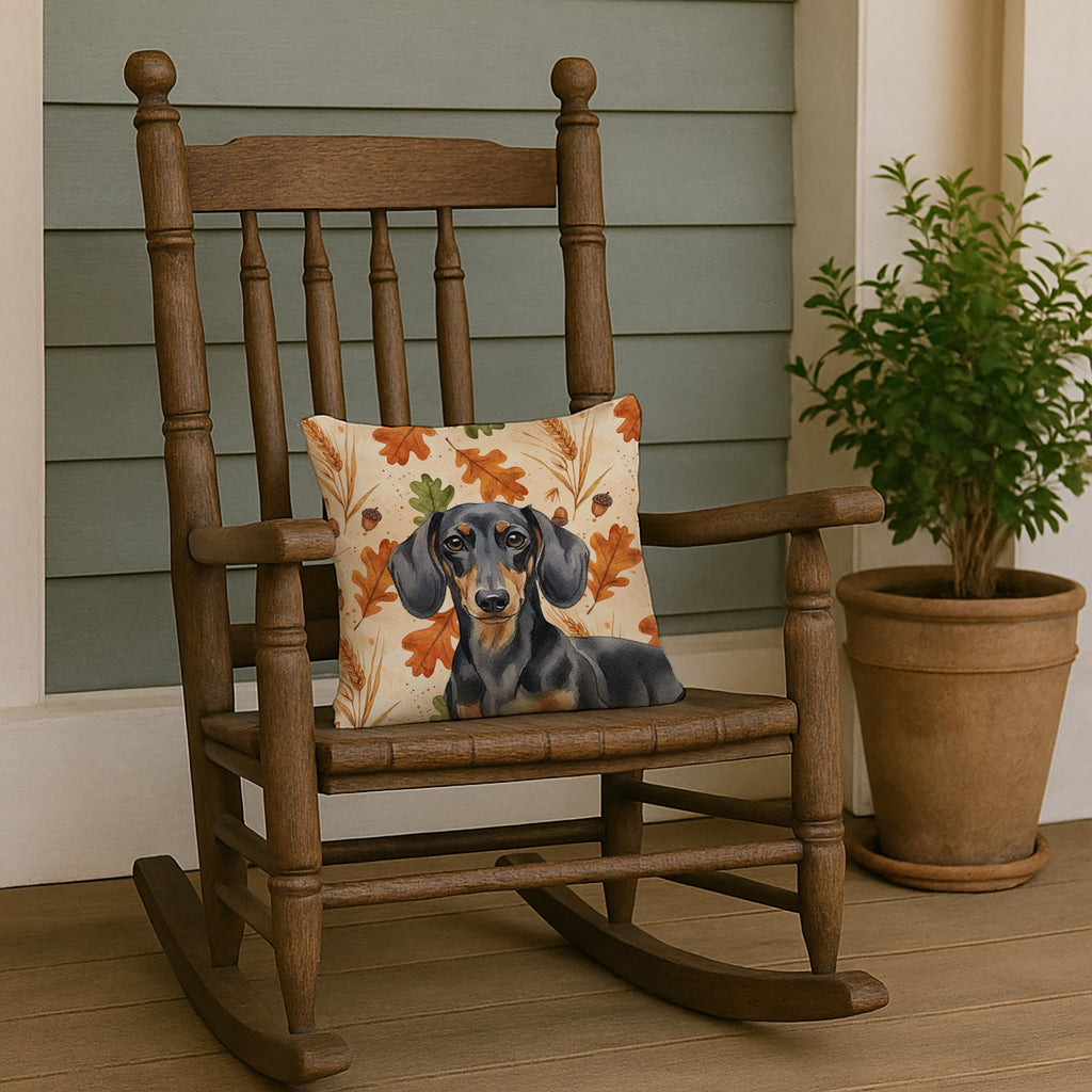 Black and Tan Dachshund Heirloom Fall Decorative Throw Pillow 14x14 Indoor Outdoor Accent Cushion, Fabric Cover with Insert for Sofa, Bed, Porch & Living Room