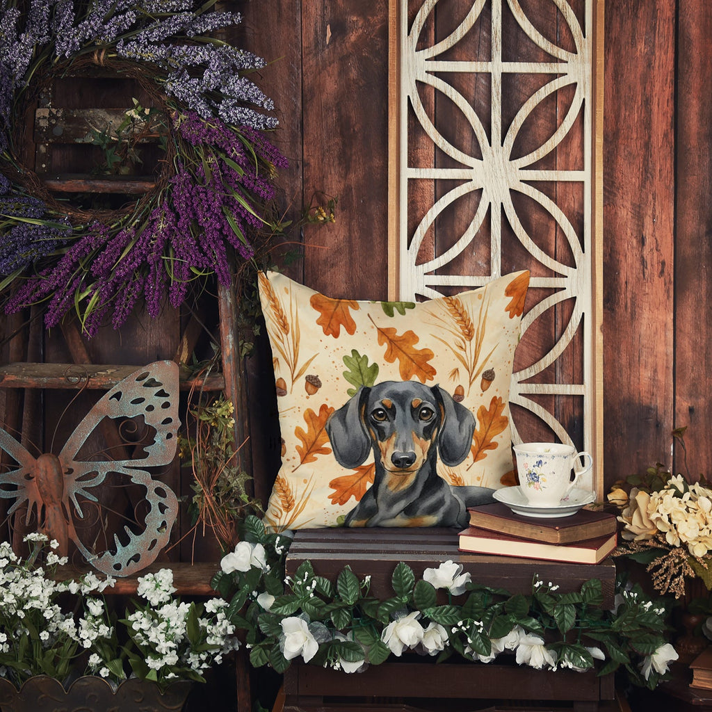Black and Tan Dachshund Heirloom Fall Decorative Throw Pillow 14x14 Indoor Outdoor Accent Cushion, Fabric Cover with Insert for Sofa, Bed, Porch & Living Room