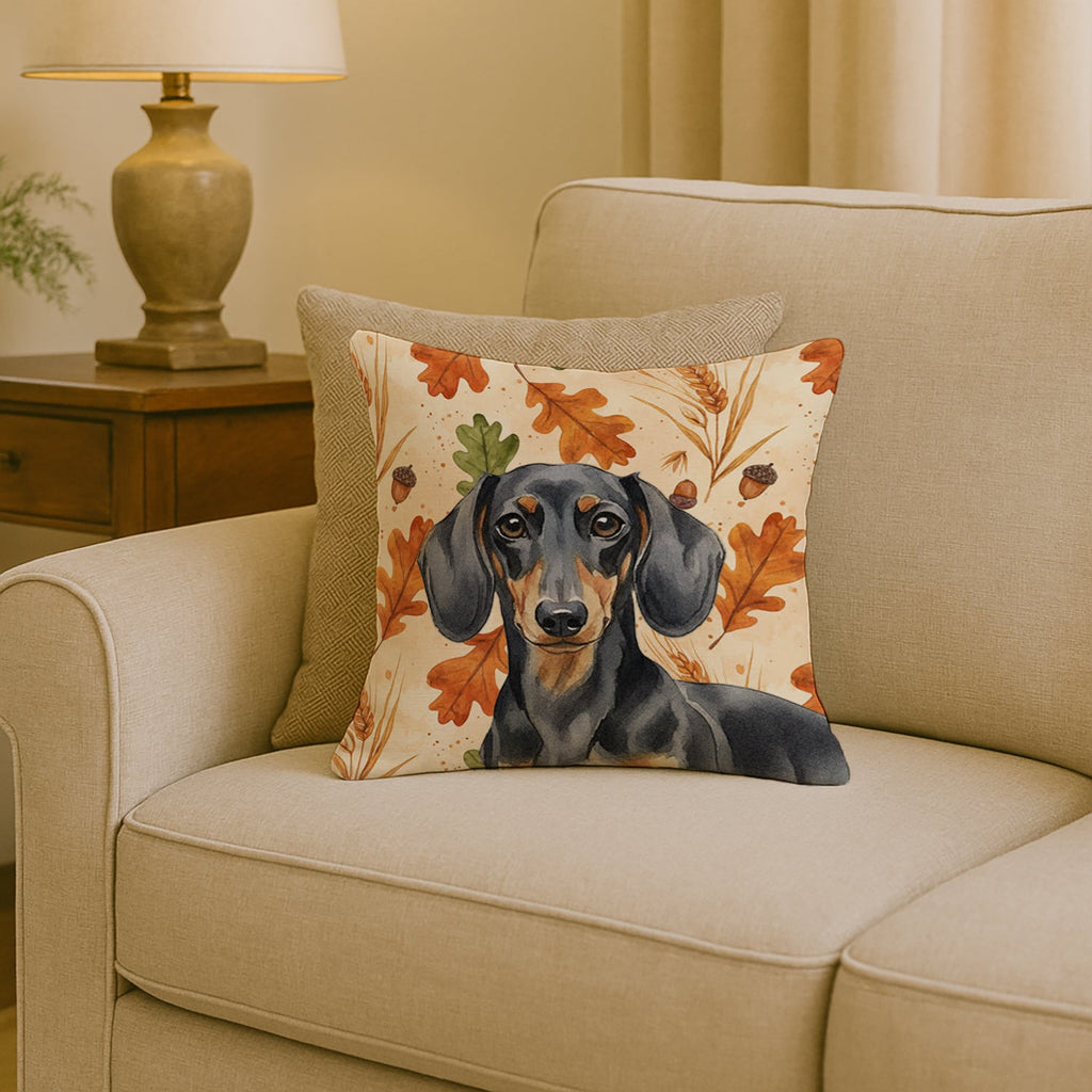 Black and Tan Dachshund Heirloom Fall Decorative Throw Pillow 18x18 Indoor Outdoor Accent Cushion, Fabric Cover with Insert for Sofa, Bed, Porch & Living Room