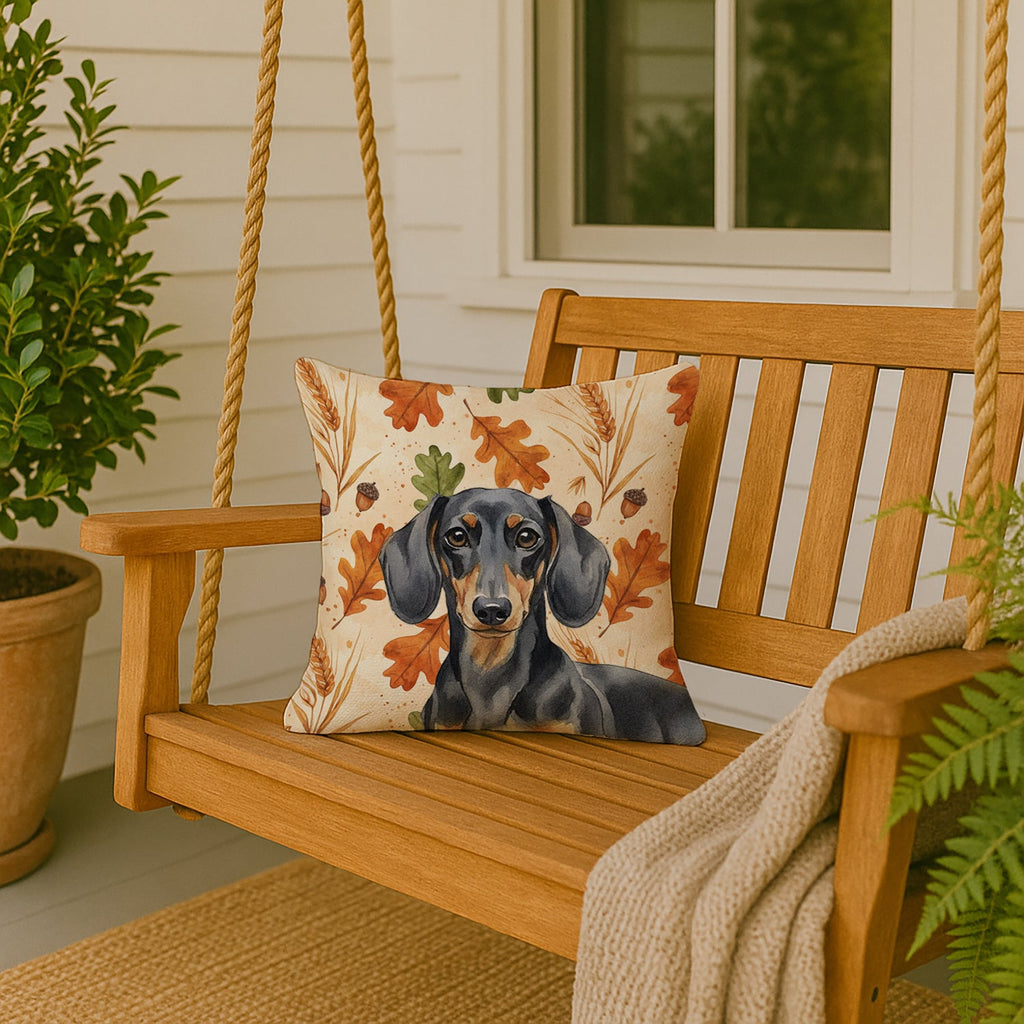 Black and Tan Dachshund Heirloom Fall Decorative Throw Pillow 18x18 Indoor Outdoor Accent Cushion, Fabric Cover with Insert for Sofa, Bed, Porch & Living Room