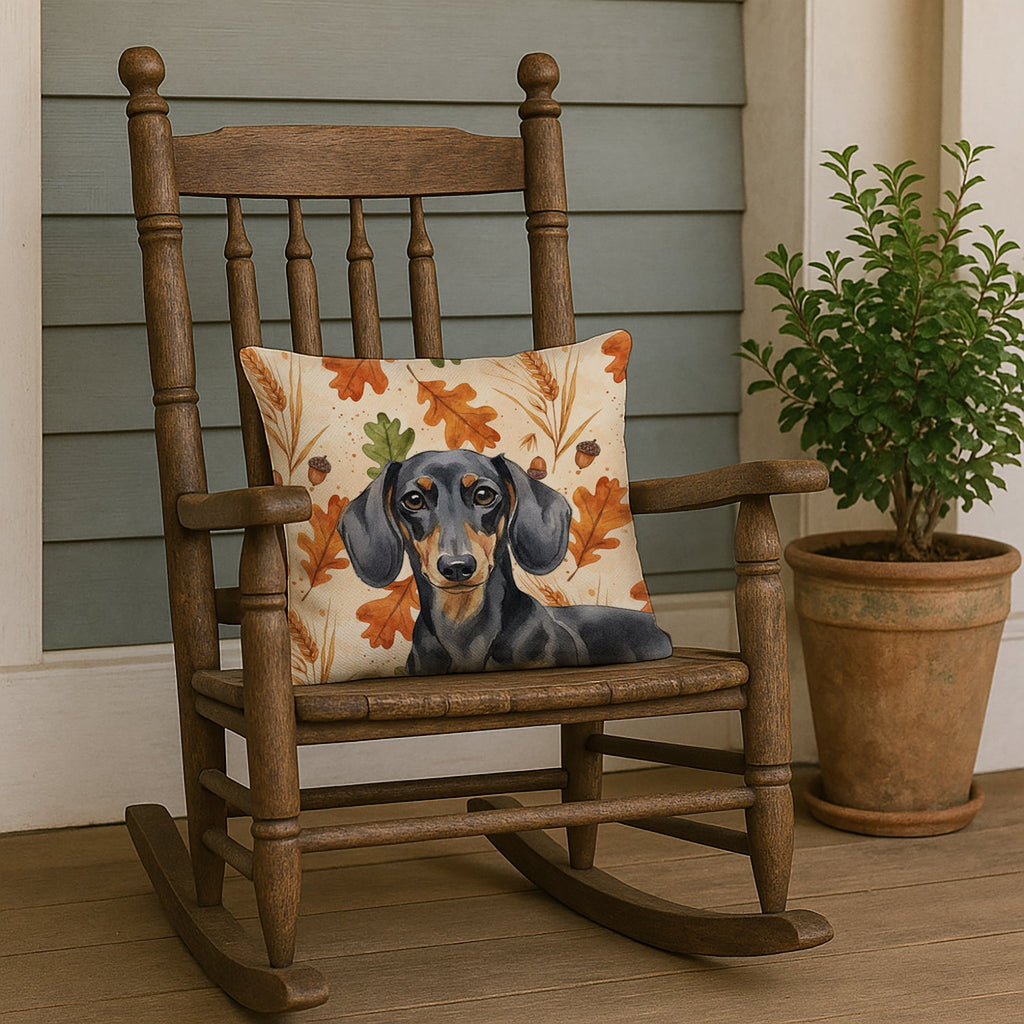 Black and Tan Dachshund Heirloom Fall Decorative Throw Pillow 18x18 Indoor Outdoor Accent Cushion, Fabric Cover with Insert for Sofa, Bed, Porch & Living Room