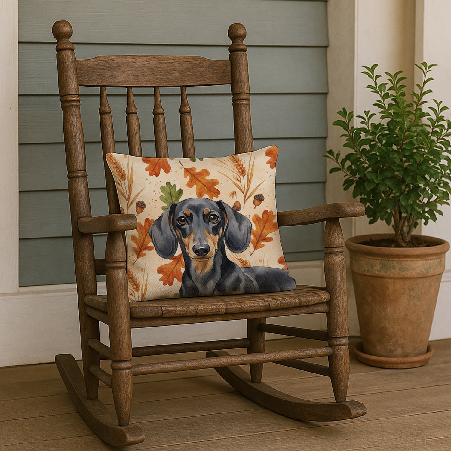Black and Tan Dachshund Heirloom Fall Decorative Throw Pillow 18x18 Indoor Outdoor Accent Cushion, Fabric Cover with Insert for Sofa, Bed, Porch & Living Room