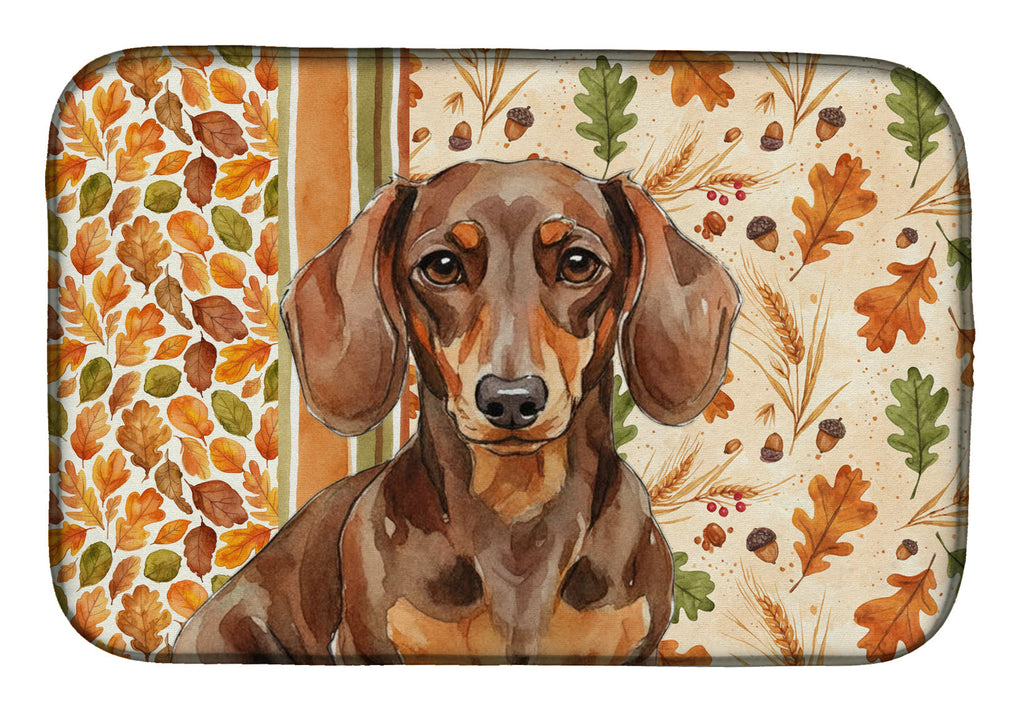 Chocolate and Tan Dachshund Heirloom Fall Dish Drying Mat Absorbent Dish Drying Mat Pad for Kitchen Counter Dish Drainer Mat for Countertop, 14 x 21", Multicolor
