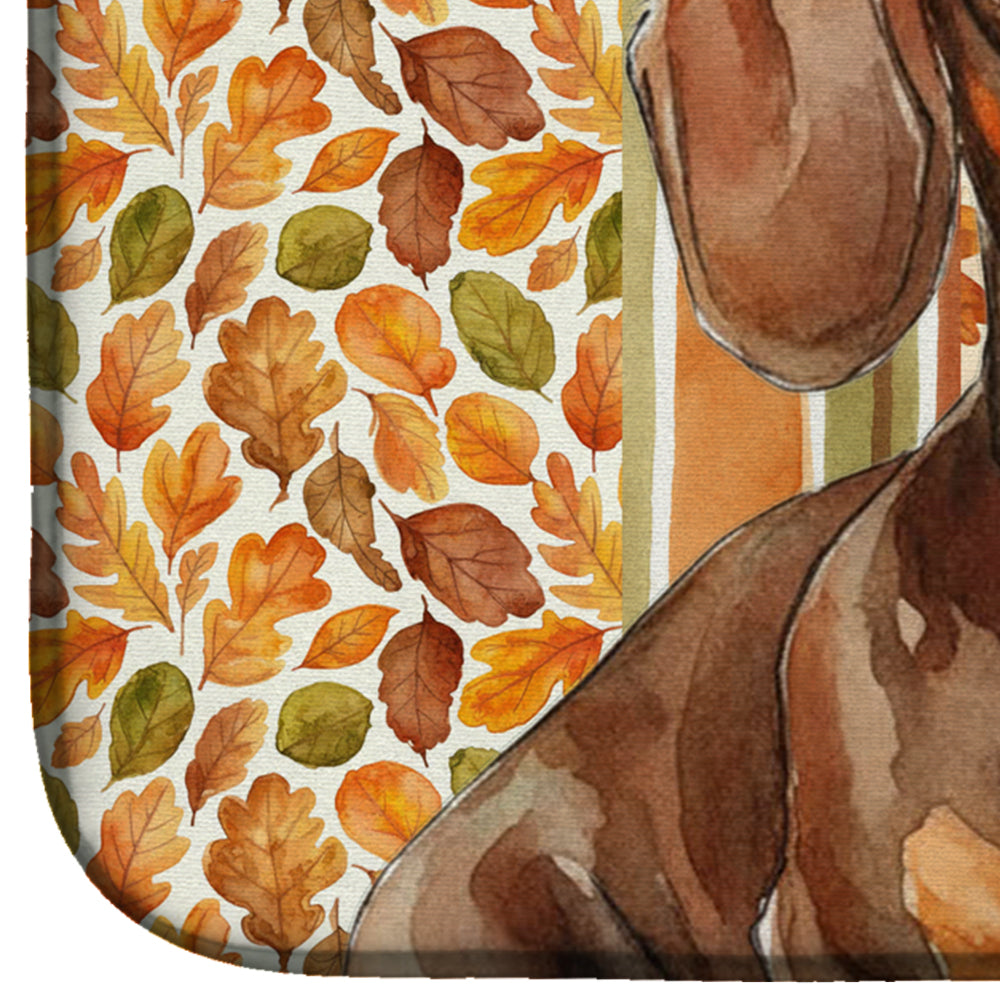 Chocolate and Tan Dachshund Heirloom Fall Dish Drying Mat Absorbent Dish Drying Mat Pad for Kitchen Counter Dish Drainer Mat for Countertop, 14 x 21", Multicolor