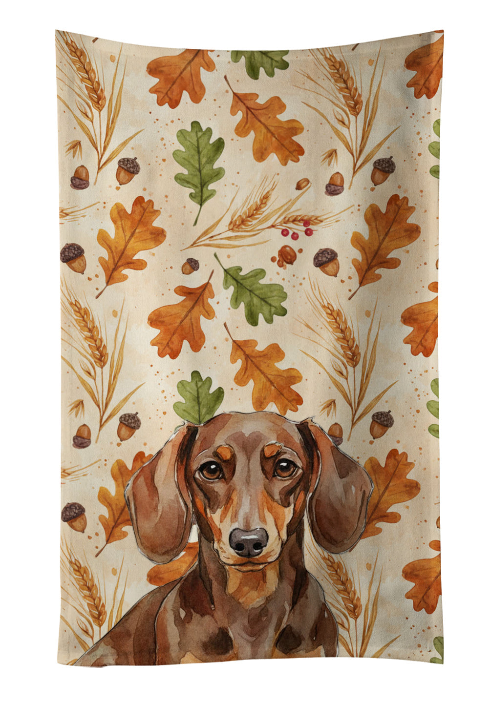 Chocolate and Tan Dachshund Heirloom Fall Kitchen Towel Velour Plush Front and Cotton Loop Back Machine Washable