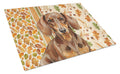 Chocolate and Tan Dachshund Heirloom Fall Cutting Board Tempered Glass Kitchen Cutting Surface, Heat Resistant Chopping, Non-Slip Feet, Food Prep & Serving