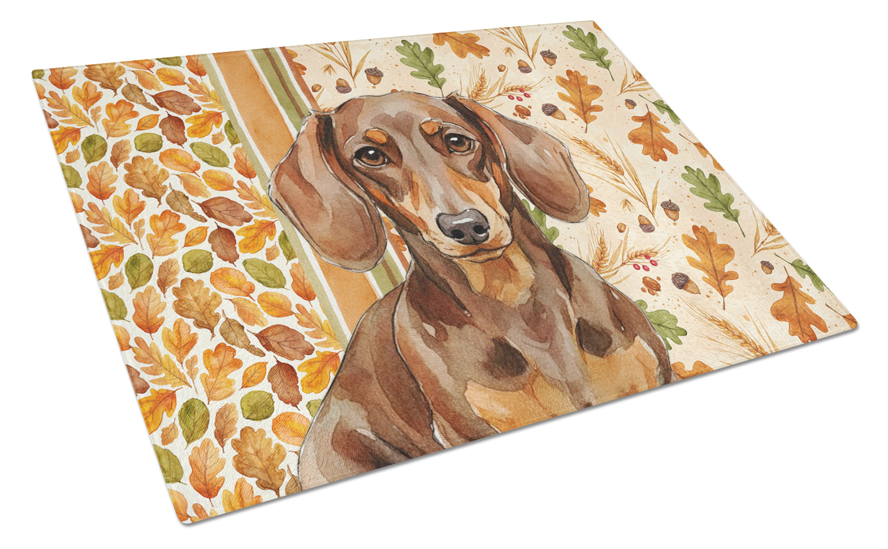Chocolate and Tan Dachshund Heirloom Fall Cutting Board Tempered Glass Kitchen Cutting Surface, Heat Resistant Chopping, Non-Slip Feet, Food Prep & Serving