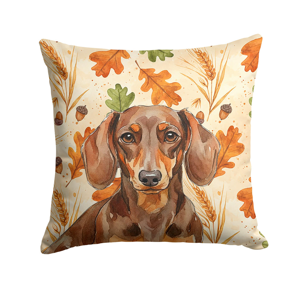 Chocolate and Tan Dachshund Heirloom Fall Decorative Throw Pillow 18x18 Indoor Outdoor Accent Cushion, Fabric Cover with Insert for Sofa, Bed, Porch & Living Room