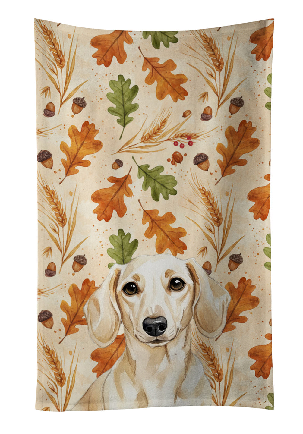 Cream Dachshund Heirloom Fall Kitchen Towel Velour Plush Front and Cotton Loop Back Machine Washable