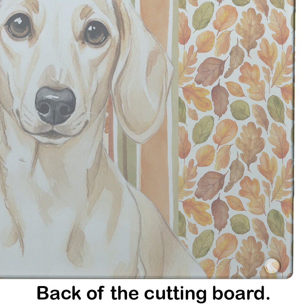 Cream Dachshund Heirloom Fall Cutting Board Tempered Glass Kitchen Cutting Surface, Heat Resistant Chopping, Non-Slip Feet, Food Prep & Serving