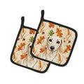 Cream Dachshund Heirloom Fall Pot Holder Set of 2 Heat Resistant Quilted Hot Pads 7.5 x 7.5 Inch, Insulated Kitchen Trivets for Cooking & Baking