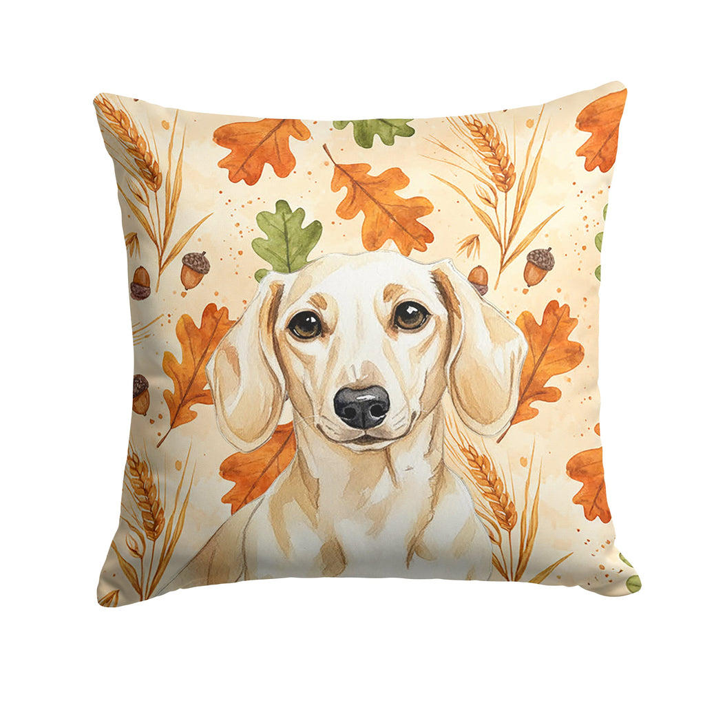 Cream Dachshund Heirloom Fall Decorative Throw Pillow 18x18 Indoor Outdoor Accent Cushion, Fabric Cover with Insert for Sofa, Bed, Porch & Living Room