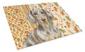 Dapple Dachshund Heirloom Fall Cutting Board Tempered Glass Kitchen Cutting Surface, Heat Resistant Chopping, Non-Slip Feet, Food Prep & Serving