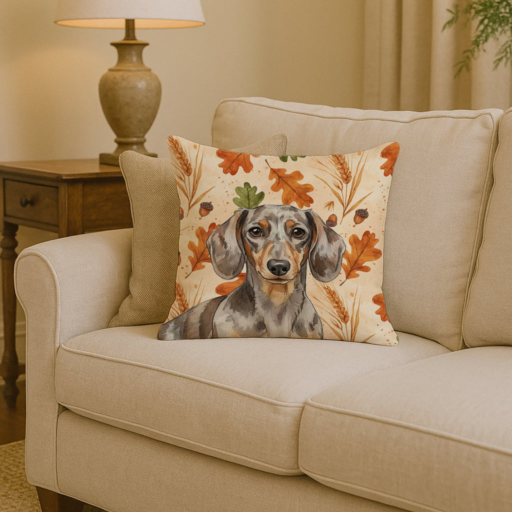 Dapple Dachshund Heirloom Fall Decorative Throw Pillow 14x14 Indoor Outdoor Accent Cushion, Fabric Cover with Insert for Sofa, Bed, Porch & Living Room
