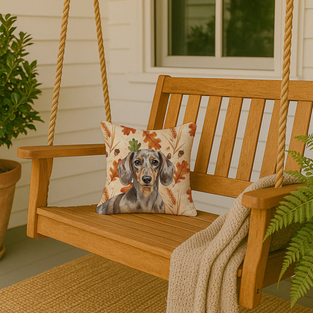 Dapple Dachshund Heirloom Fall Decorative Throw Pillow 14x14 Indoor Outdoor Accent Cushion, Fabric Cover with Insert for Sofa, Bed, Porch & Living Room