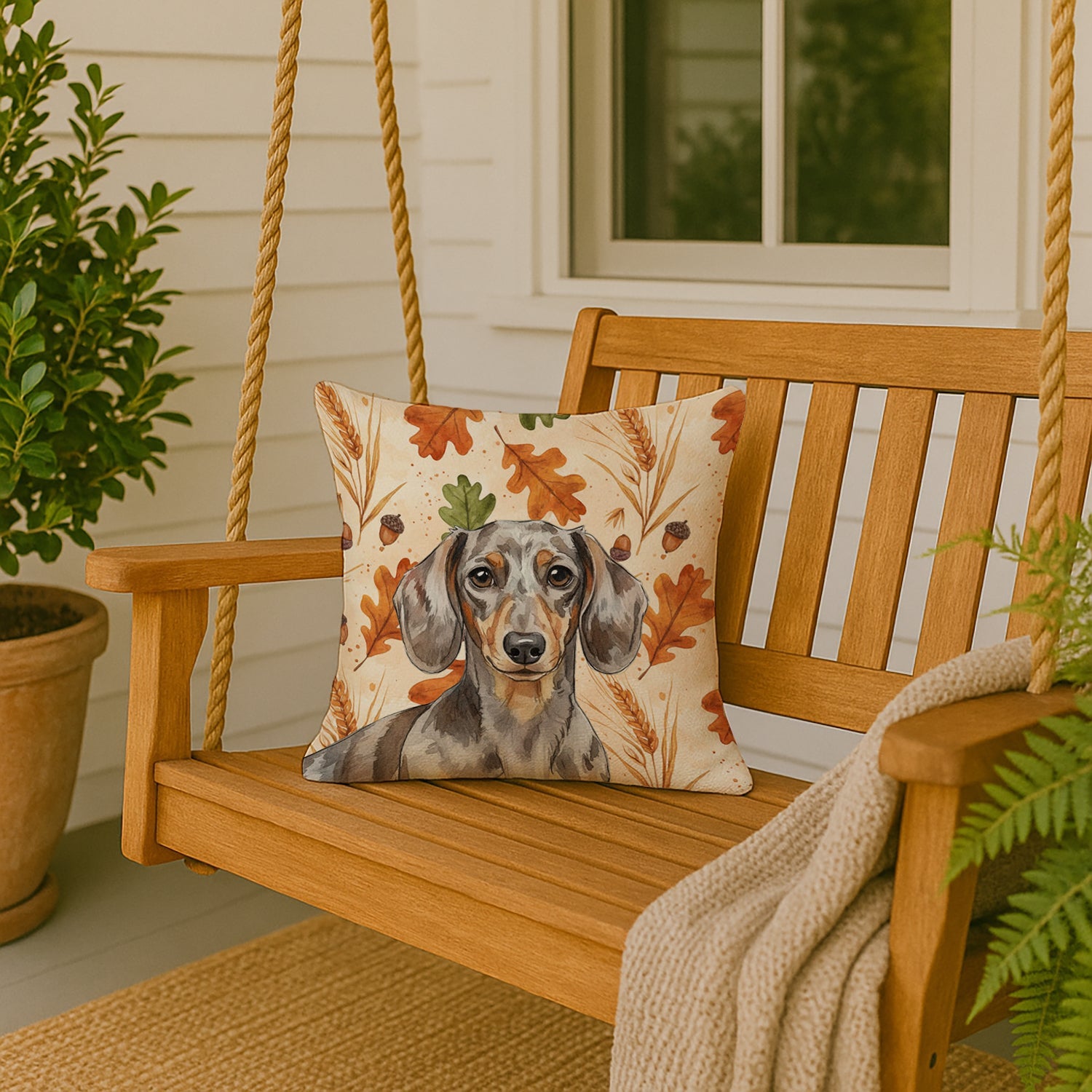 Dapple Dachshund Heirloom Fall Decorative Throw Pillow 18x18 Indoor Outdoor Accent Cushion, Fabric Cover with Insert for Sofa, Bed, Porch & Living Room