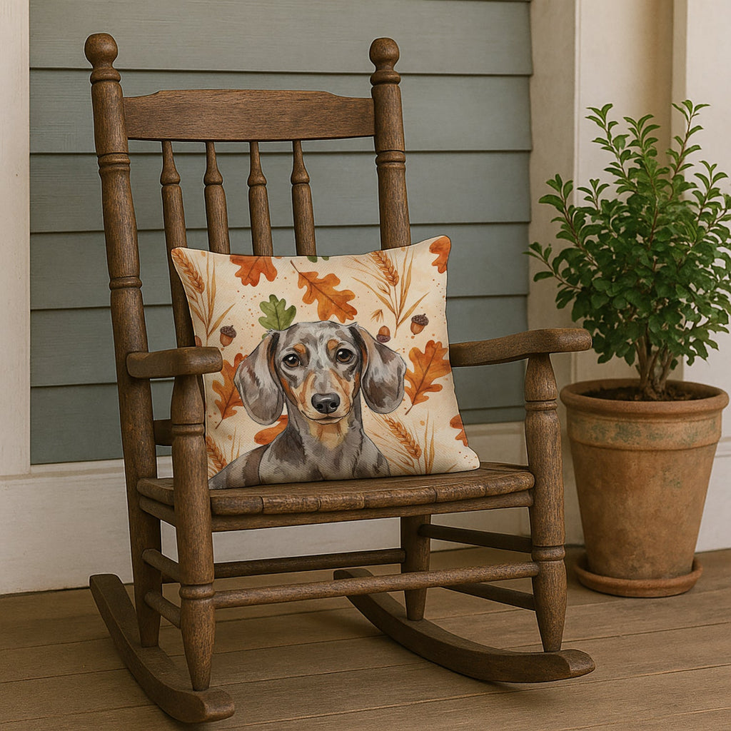 Dapple Dachshund Heirloom Fall Decorative Throw Pillow 18x18 Indoor Outdoor Accent Cushion, Fabric Cover with Insert for Sofa, Bed, Porch & Living Room