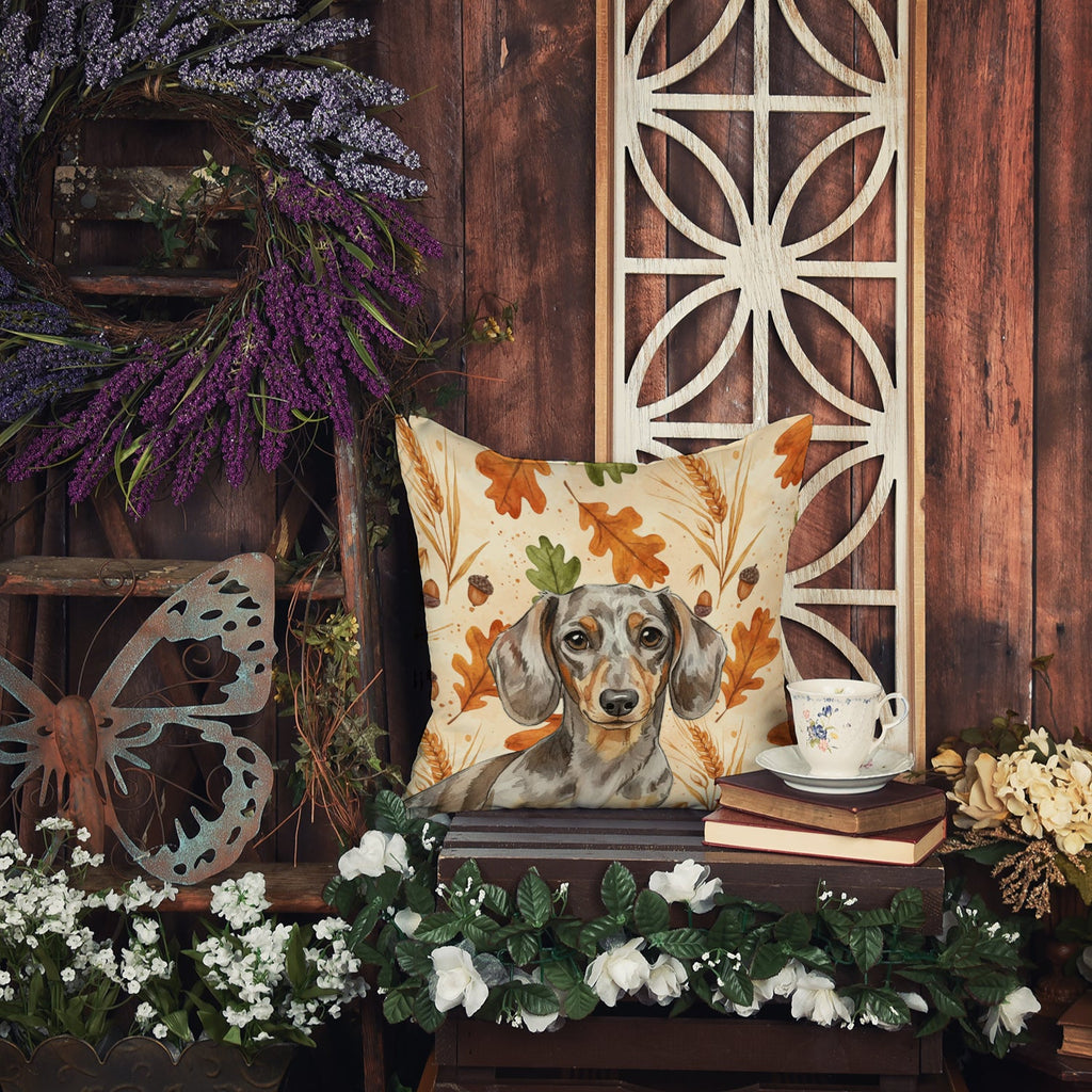 Dapple Dachshund Heirloom Fall Decorative Throw Pillow 18x18 Indoor Outdoor Accent Cushion, Fabric Cover with Insert for Sofa, Bed, Porch & Living Room