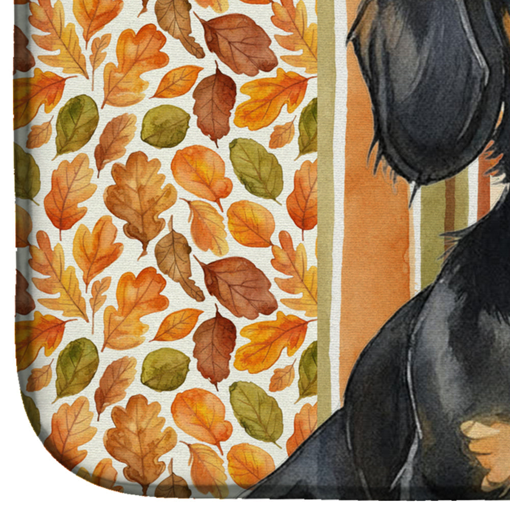 Longhaired Black and Tan Dachshund Heirloom Fall Dish Drying Mat Absorbent Dish Drying Mat Pad for Kitchen Counter Dish Drainer Mat for Countertop, 14 x 21", Multicolor