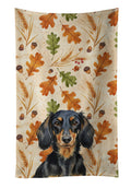 Longhaired Black and Tan Dachshund Heirloom Fall Kitchen Towel Velour Plush Front and Cotton Loop Back Machine Washable