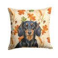 Longhaired Black and Tan Dachshund Heirloom Fall Decorative Throw Pillow 18x18 Indoor Outdoor Accent Cushion, Fabric Cover with Insert for Sofa, Bed, Porch & Living Room