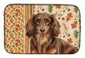 Longhaired Chocolate and Tan Dachshund Heirloom Fall Dish Drying Mat Absorbent Dish Drying Mat Pad for Kitchen Counter Dish Drainer Mat for Countertop, 14 x 21", Multicolor