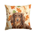 Longhaired Chocolate and Tan Dachshund Heirloom Fall Decorative Throw Pillow 14x14 Indoor Outdoor Accent Cushion, Fabric Cover with Insert for Sofa, Bed, Porch & Living Room