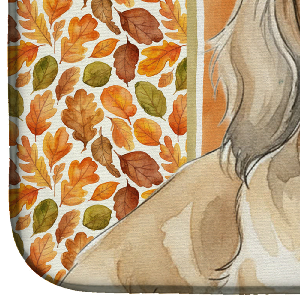 Longhaired Cream Dachshund Heirloom Fall Dish Drying Mat Absorbent Dish Drying Mat Pad for Kitchen Counter Dish Drainer Mat for Countertop, 14 x 21", Multicolor