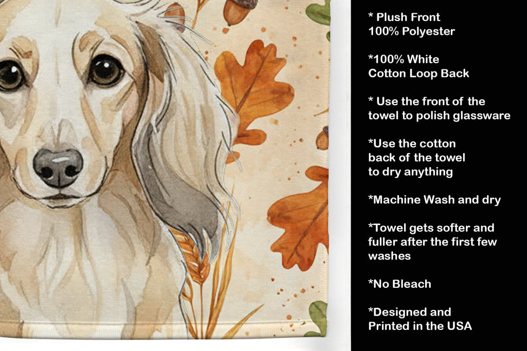 Longhaired Cream Dachshund Heirloom Fall Kitchen Towel Velour Plush Front and Cotton Loop Back Machine Washable